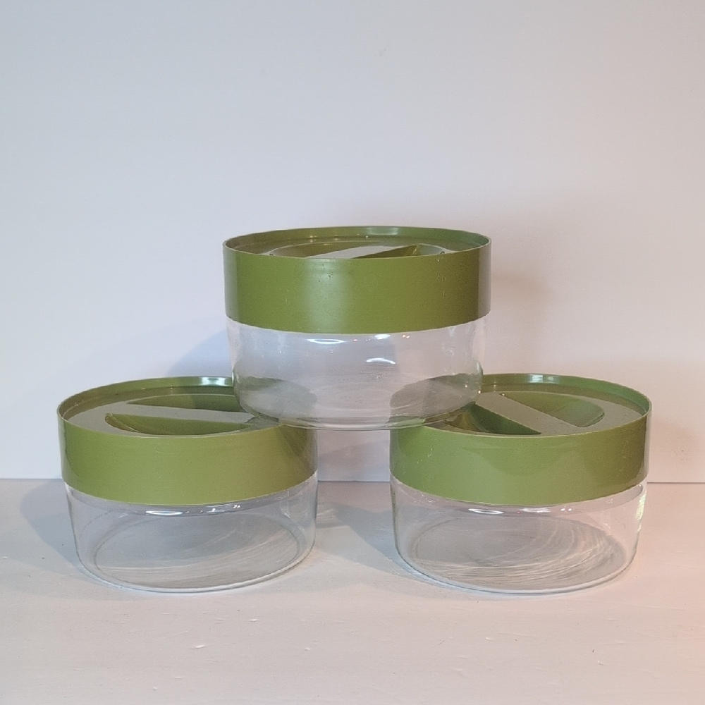 Pyrex "See N Store" Glass Vintage Canisters Avocado Green Set Of 3